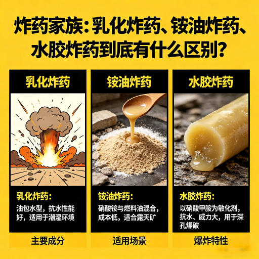 天桥炸药家族：乳化炸药、铵油炸药、水胶炸药到底有什么区别？